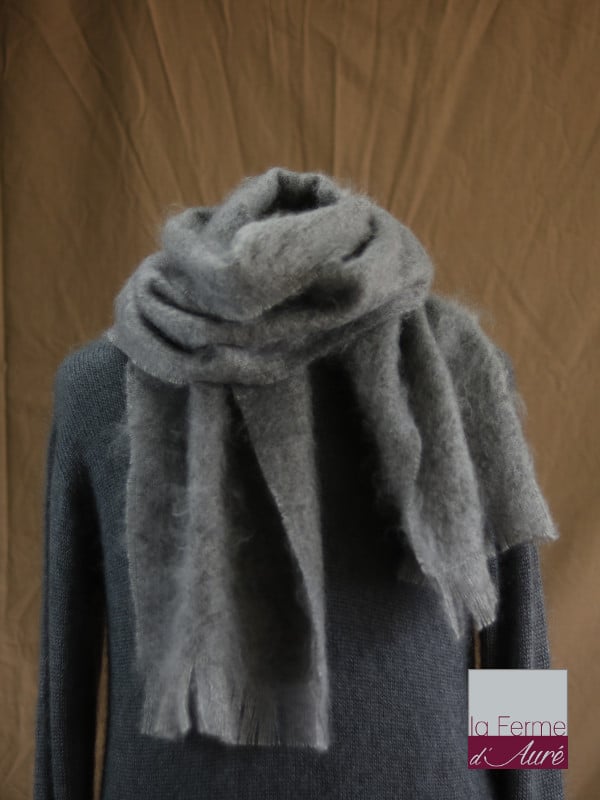 Grande écharpe laine mohair pour homme coloris gris orage - Mohair Ferme d'Auré