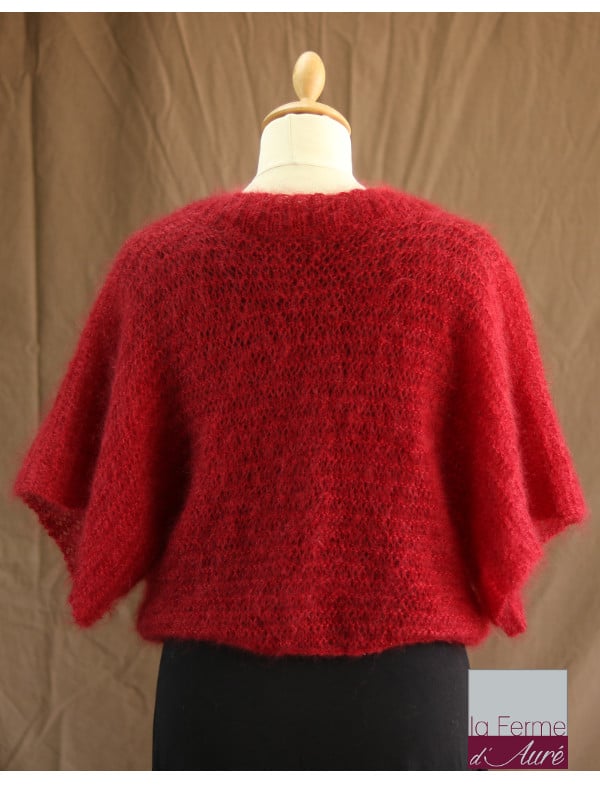 Boléro Femme Mariage en laine mohair et soie rouge vue de dos - Mohair Ferme d'Auré