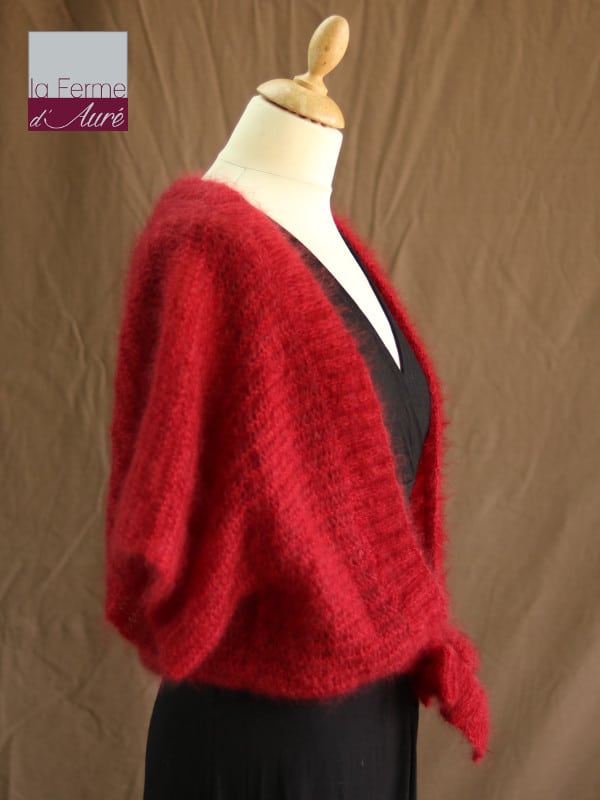 Boléro Femme Mariage en laine mohair et soie rouge vue de profil - Mohair Ferme d'Auré