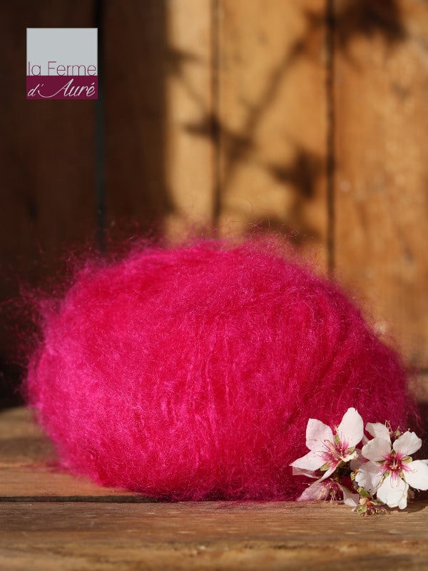 Pelote de laine pur mohair rose fushia - Mohair de la Ferme d'Auré