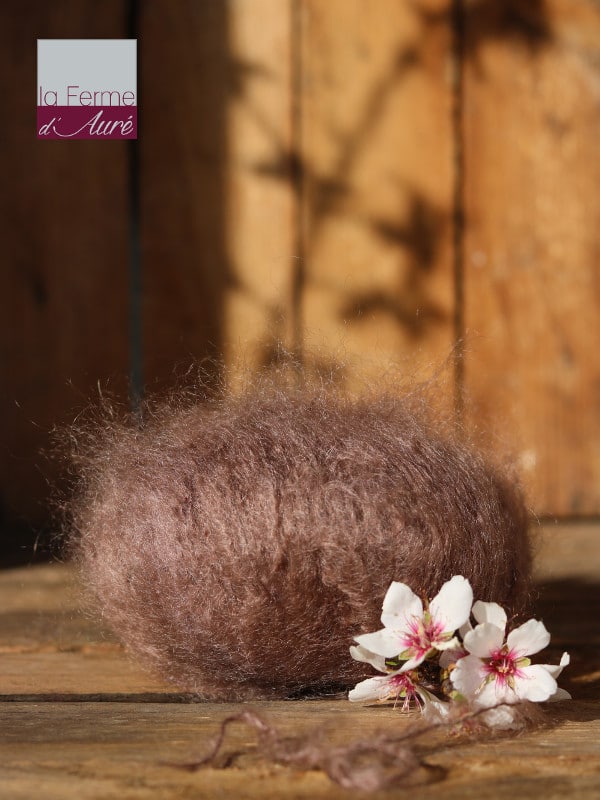 Pelote de laine pur mohair marron bison - Mohair de la Ferme d'Auré