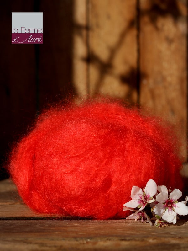 Pelote de laine pur mohair orange coquelicot - Mohair de la Ferme d'Auré