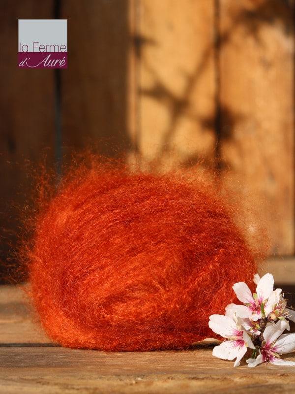 Pelote de laine pur mohair orange cuivré - Mohair de la Ferme d'Auré