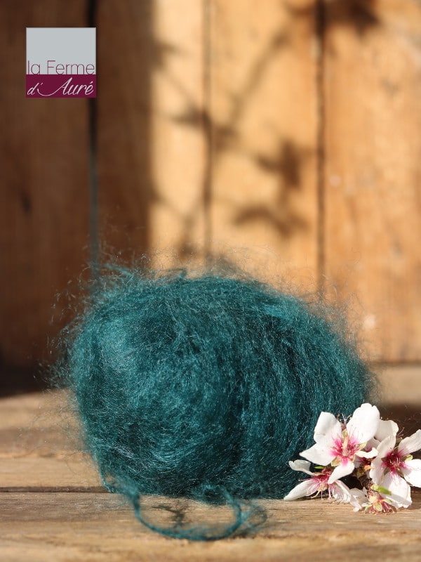 Pelote de laine pur mohair paon - Mohair de la Ferme d'Auré