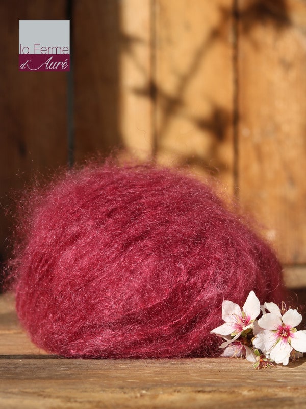 Pelote de laine pur mohair rose griotte - Mohair de la Ferme d'Auré