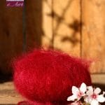 Pelote de laine pur mohair rouge grenade - Mohair de la Ferme d'Auré