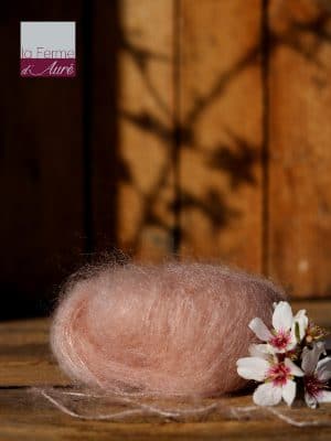 Pelote de laine mohair et soie beige rosé - Mohair de la Ferme d'Auré