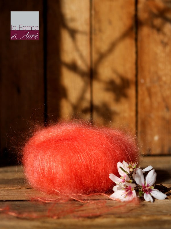 Pelote de laine mohair et soie corail - Mohair de la Ferme d'Auré