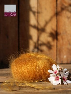 Pelote de laine mohair et soie jaune moutarde - Mohair de la Ferme d'Auré