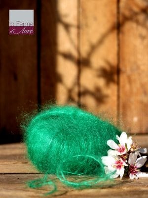 Pelote de laine mohair et soie vert perroquet - Mohair de la Ferme d'Auré