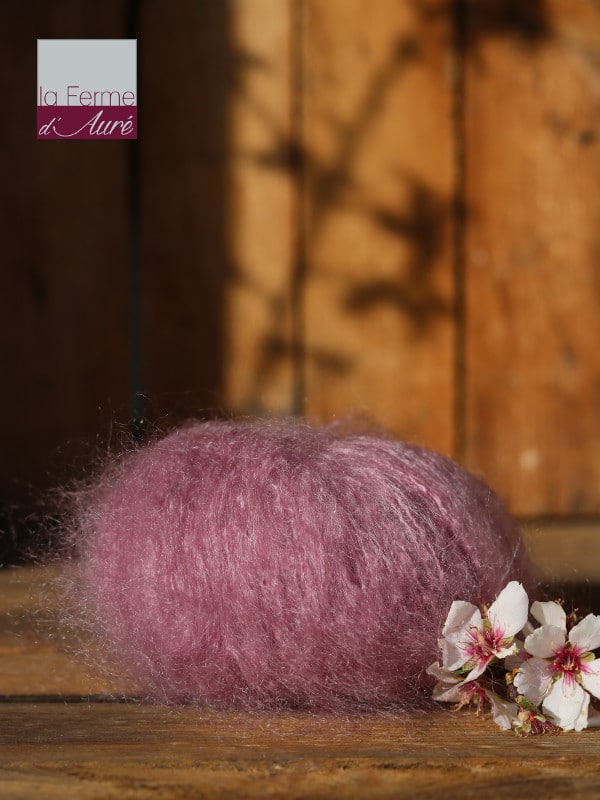 Pelote de laine pur mohair rose cendré - La Ferme d'Auré