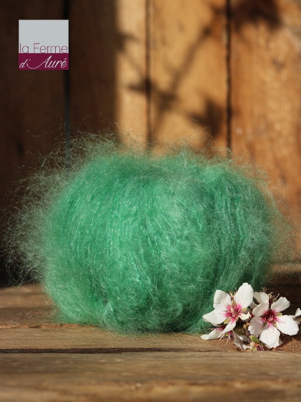 Pelote de laine pur mohair jade - Mohair de la Ferme d'Auré