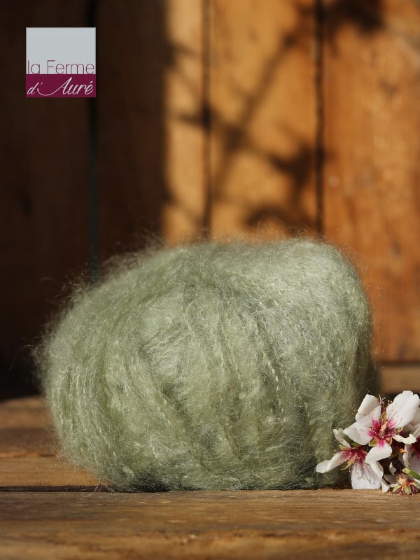 Pelote de laine pur mohair verveine - Mohair de la Ferme d'Auré