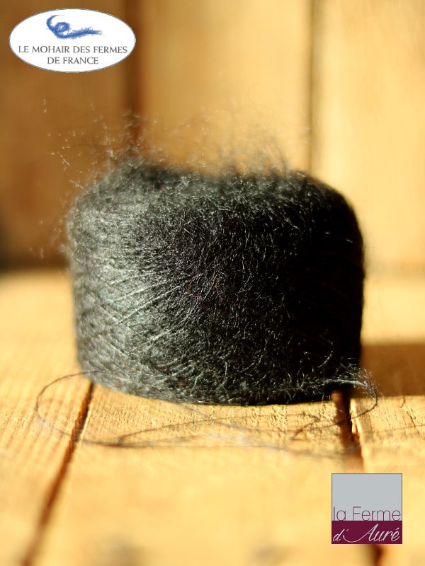laine mohair et soie noir fil Plume - Mohair des Fermes de France