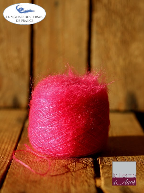 laine mohair et soie rose fil Plume - Mohair des Fermes de France