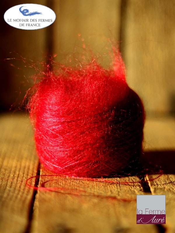 laine mohair et soie rouge fil Plume - Mohair des Fermes de France