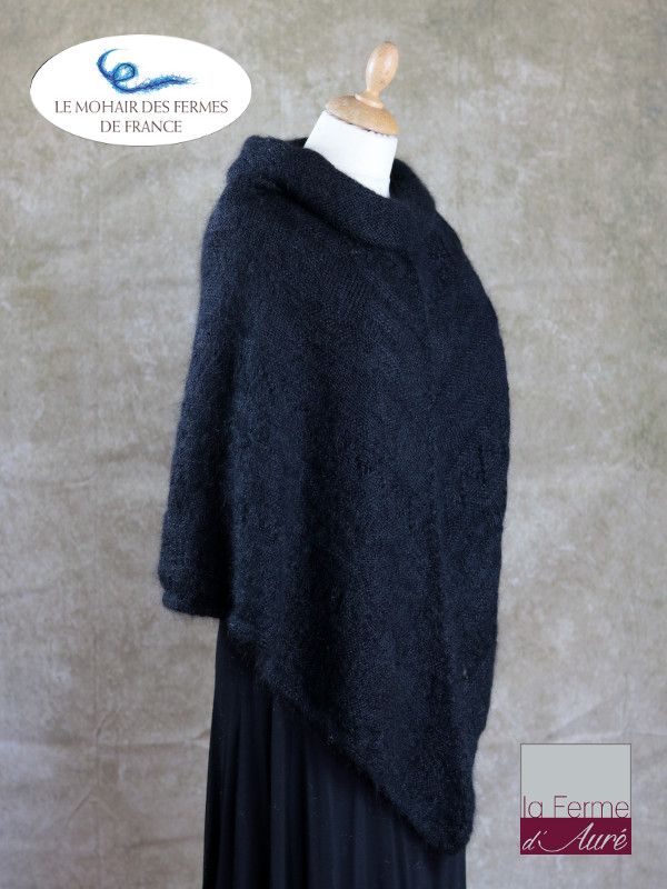 Poncho Mohair et Soie Noir modele Sik par la Ferme d'Auré - 2