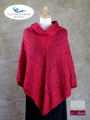 Poncho Mohair et Soie Rouge Rubis modele Sik par la Ferme d'Auré - 1