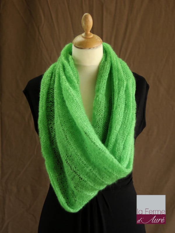 Snood laine Mohair et Soie Vert Pomme - Mohair des Fermes de France par la Ferme d'Auré