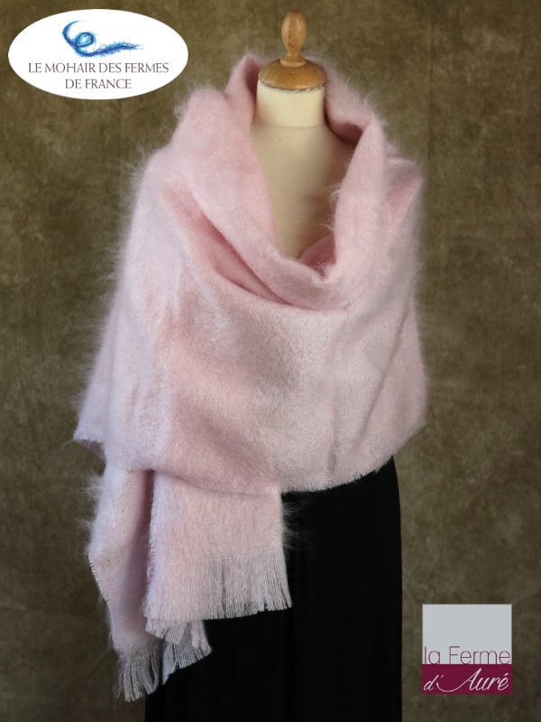 Etole Femme Mohair et Soie Rose poudré - Mohair Ferme d'Auré