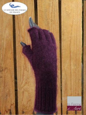Mitaines laine Mohair et Soie Prune