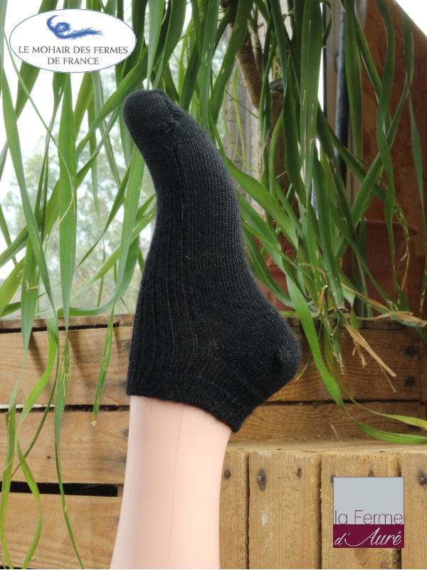 Socquettes Femme laine Mohair Noir - Chaussettes invisibles en laine