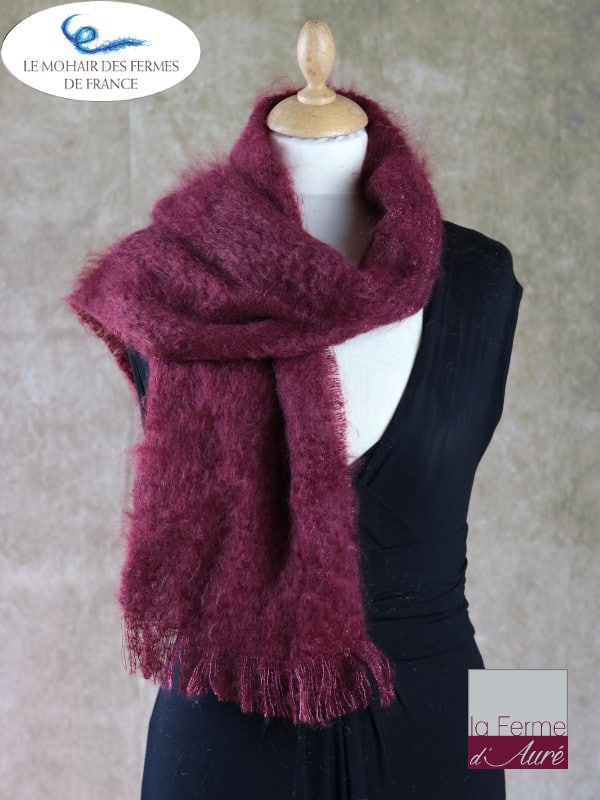 Echarpe mohair et soie beaujolais Petit modele - Mohair Ferme d'Auré