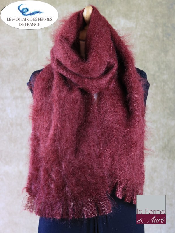 Grande Echarpe mohair et soie beaujolais - Mohair Ferme d'Auré