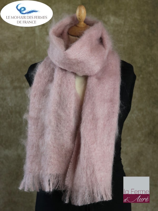 Grande Echarpe mohair et soie beige rose - Mohair Ferme d'Auré