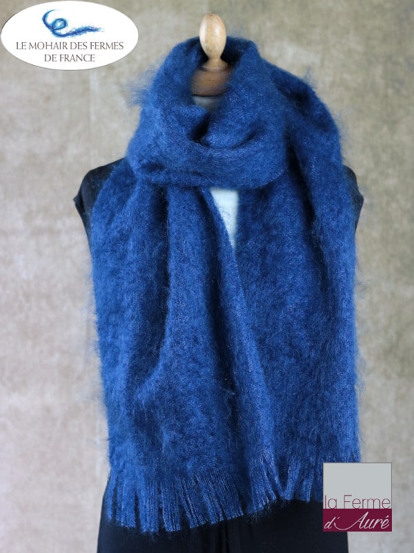 Grande Echarpe mohair et soie bleu hollandais - Mohair Ferme d'Auré