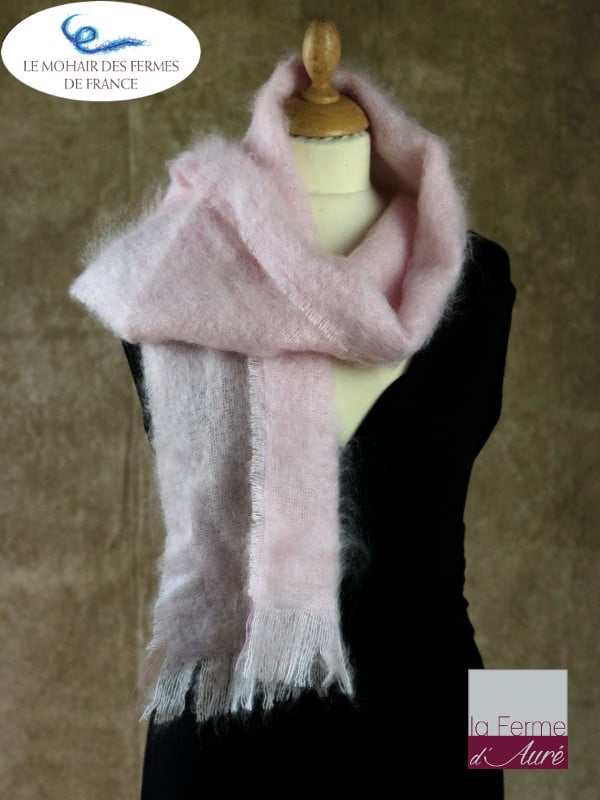 Echarpe mohair et soie rose poudré Petit modele - Mohair Ferme d'Auré