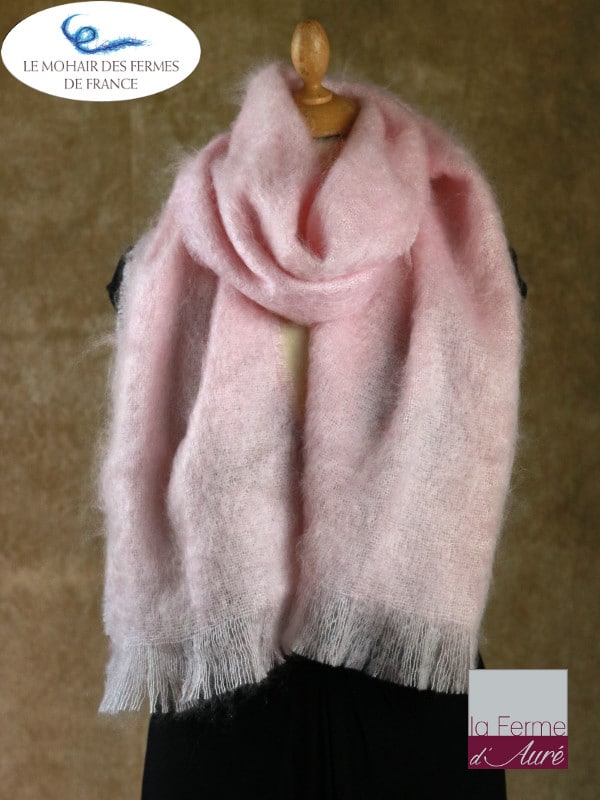 Grande Echarpe mohair et soie rose poudré - Mohair Ferme d'Auré