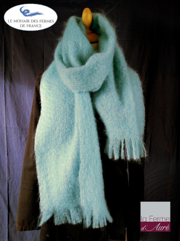 Grande Echarpe mohair et soie menthe glaciale - Mohair Ferme d'Auré