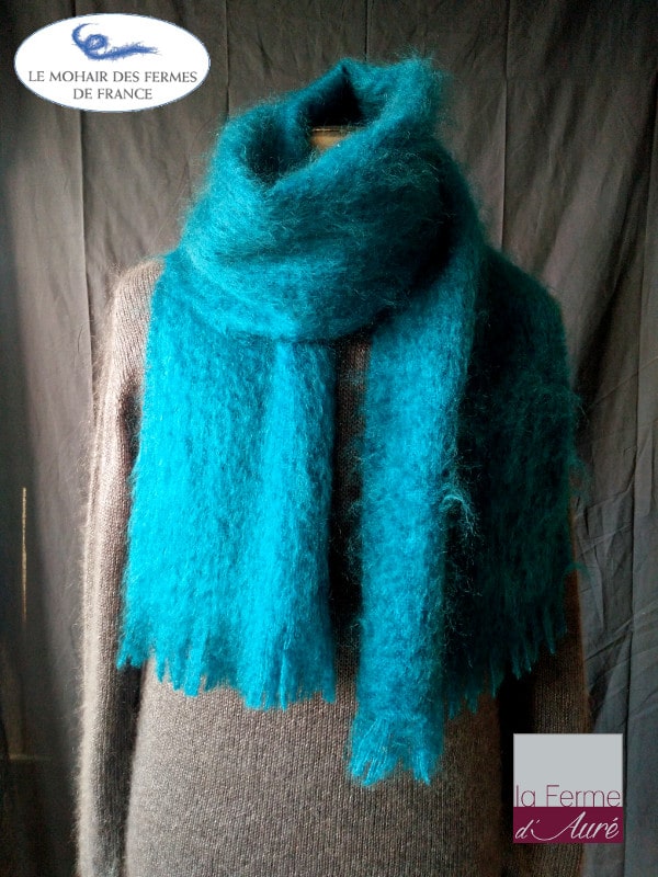 Echarpe chaude laine Homme Bleu - Mohair et soie