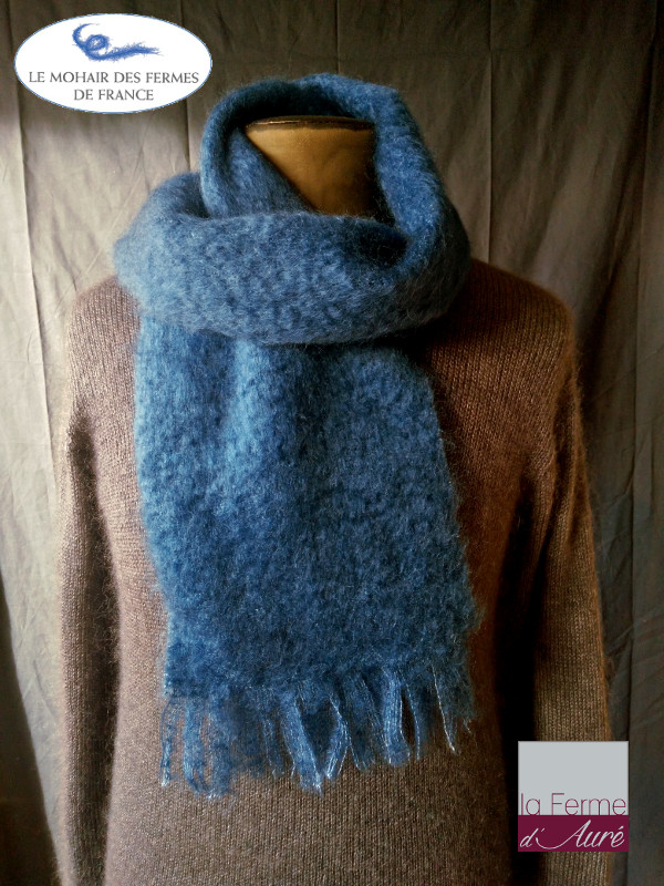 Echarpe Homme en laine Mohair Bleu Petit modèle - Echarpe Laine