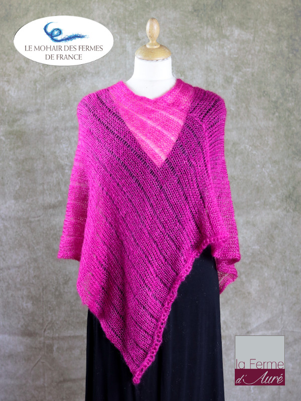 Poncho Mohair Soie Riviera coloris Rose thyrien fushia par la Ferme d'Auré - 1