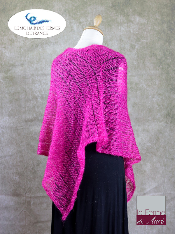 Poncho Mohair Soie Riviera coloris Rose thyrien fushia par la Ferme d'Auré - 3