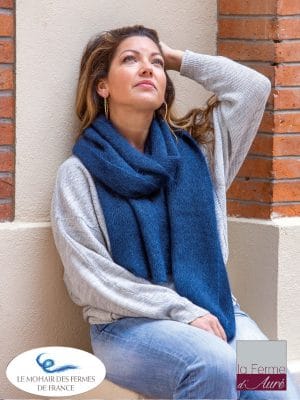 Echarpe tricotée Mohair et Soie Canard côtes 1/1