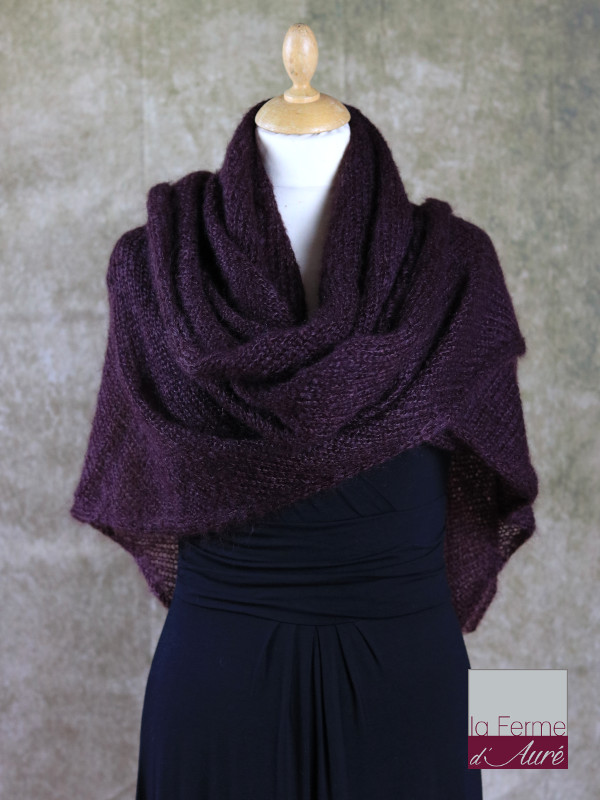 Chale mohair et soie Aubergine - Mohair Ferme d'Auré -4