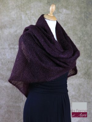 Chale mohair et soie Aubergine - Mohair Ferme d'Auré -5