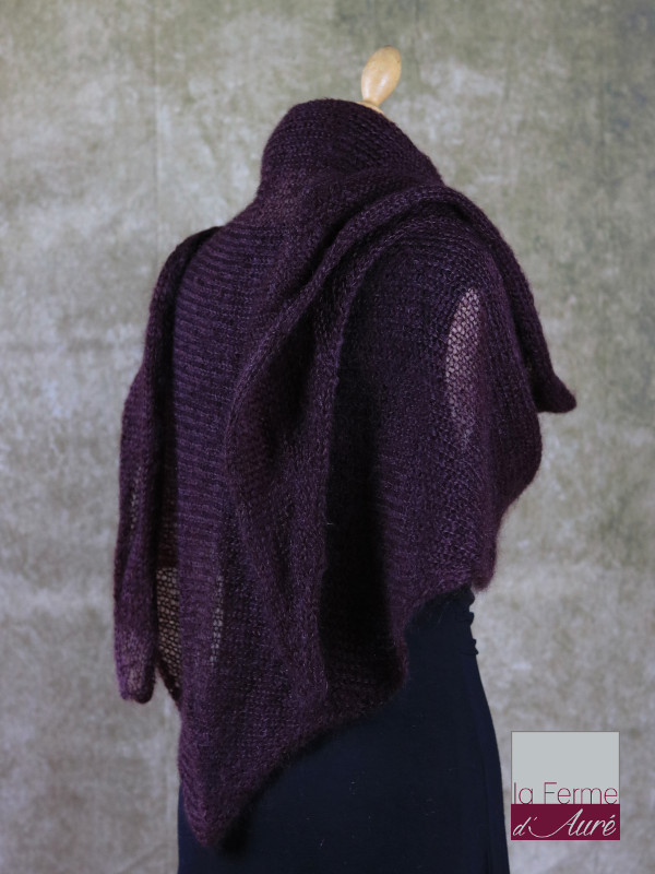 Chale mohair et soie Aubergine - Mohair Ferme d'Auré -6