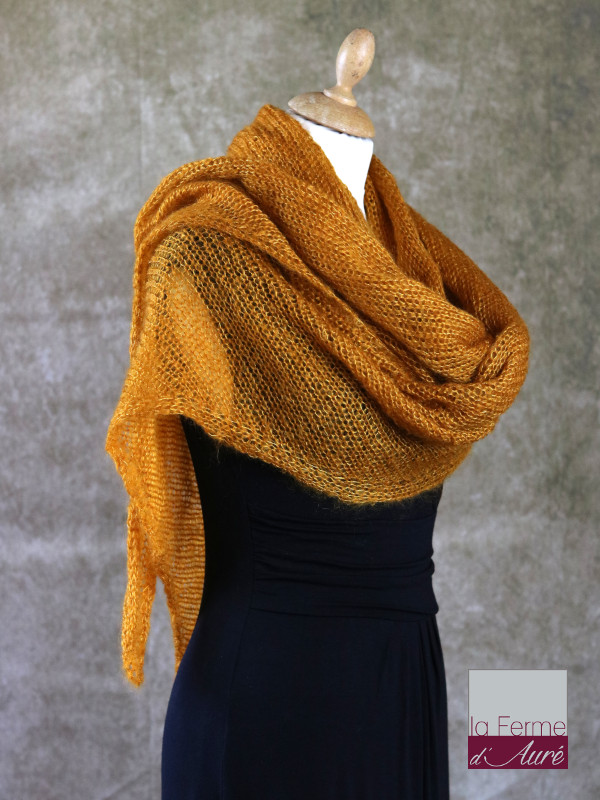 Chale mohair et soie Jaune Maïs - Mohair Ferme d'Auré -2