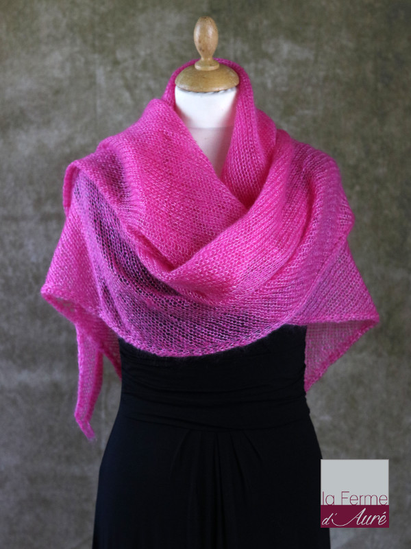 Chale mohair et soie Rose Bonbon - Mohair Ferme d'Auré -1