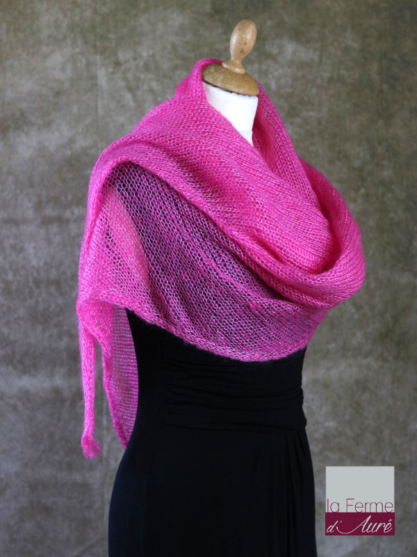 Chale mohair et soie Rose Bonbon - Mohair Ferme d'Auré -2