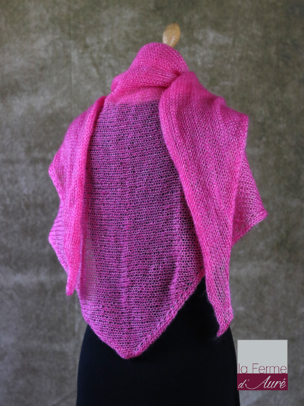 Chale mohair et soie Rose Bonbon - Mohair Ferme d'Auré -3