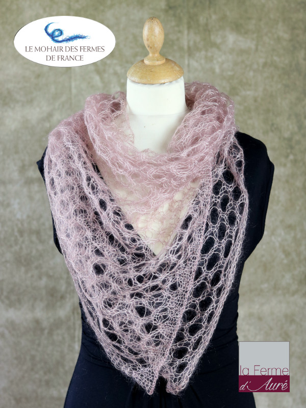 Echarpe mohair et soie foulard beige rosé par la Ferme d'Auré