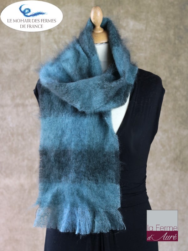 Echarpe mohair et soie carreaux écume Petit modele - Mohair Ferme d'Auré