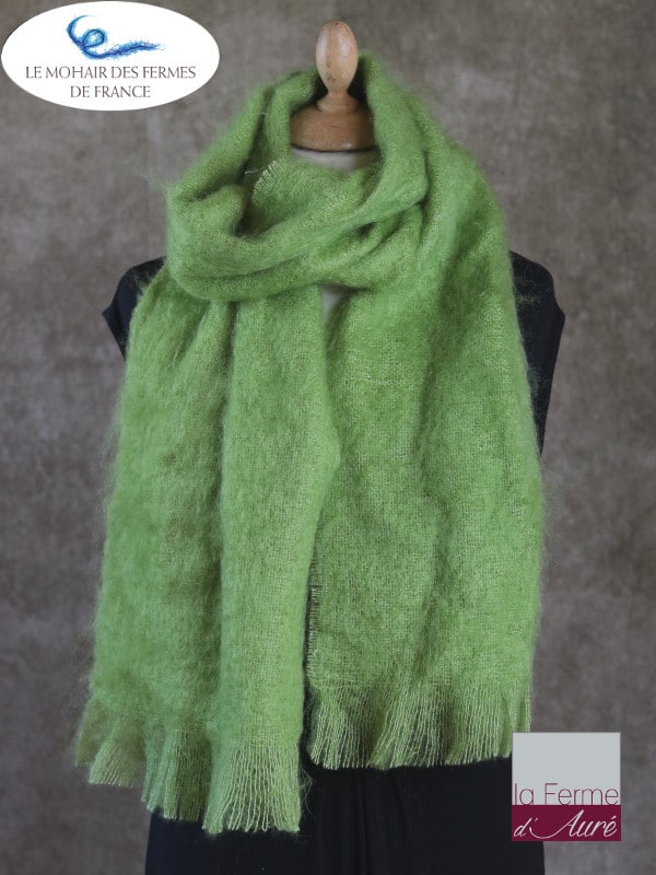 Grande Echarpe mohair et soie vert anis - Mohair Ferme d'Auré