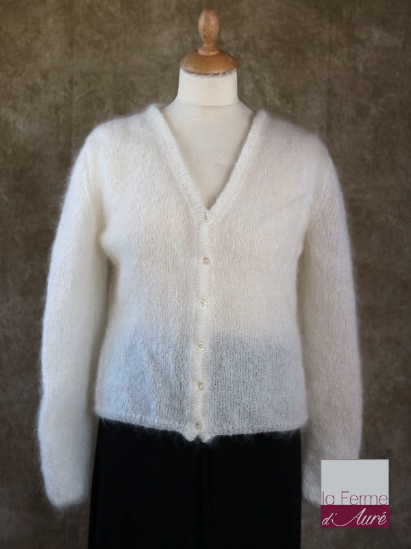 Gilet Mohair et Soie Femme Ecru