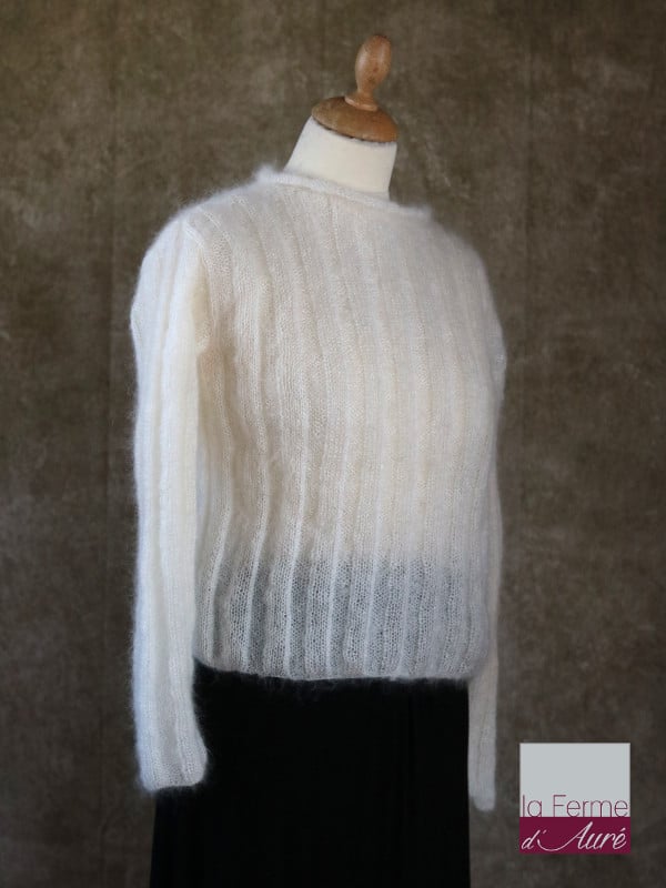 Pull Mohair et Soie Femme Ecru, modele Nairobi -2